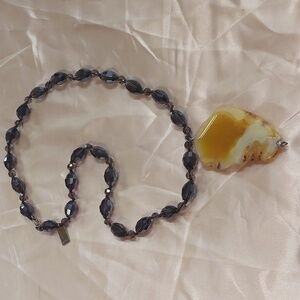 Vintage Purple Crystal Amber Slice Necklace